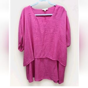 Umgee Oversized Short Sleeve Deep Pink Fuschia Tiered Top Sz XL EUC